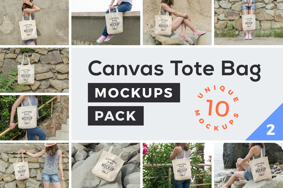 帆布手提包购物袋样机v2 Canvas Tote Bag Mockups Pack Vol. 2插图