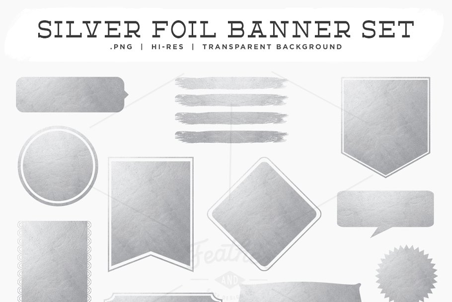 金银箔PNG横幅背景素材  Gold & Silver Foil PNG Banners插图(2)