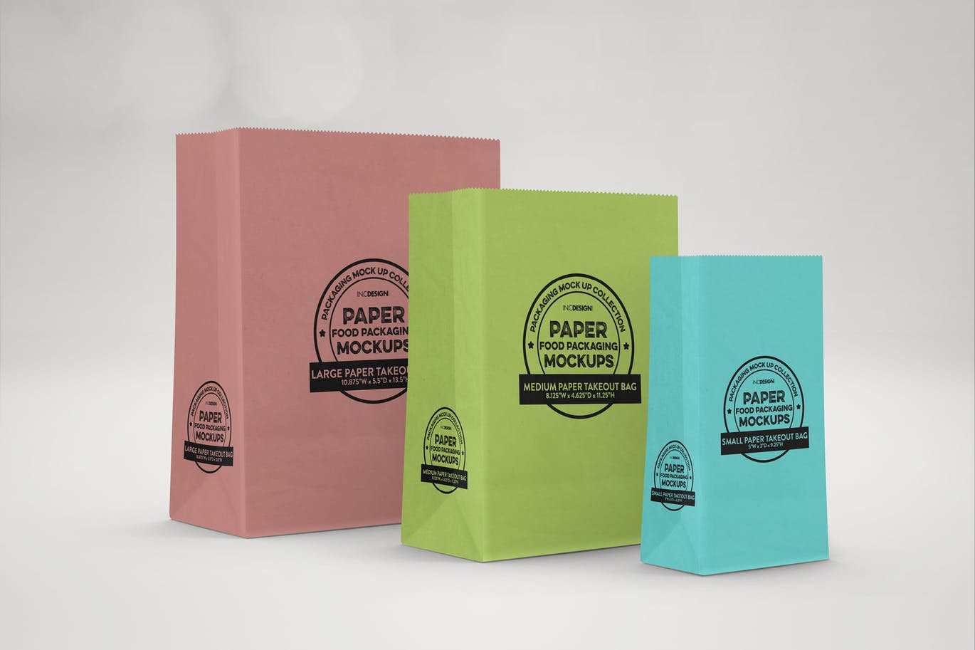 外带食物纸袋包装设计样机模板 Takeout Paper Bags Packaging Mockup插图(2)