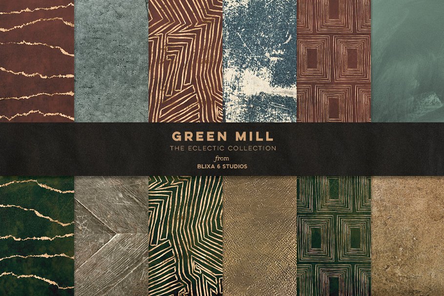创意金箔线条几何图形纹理 Green Mill Golden Jazz Graphics插图