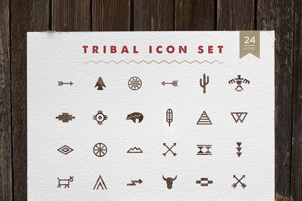 美国土著部落手绘矢量图标集 Tribal Icon Set插图(1)