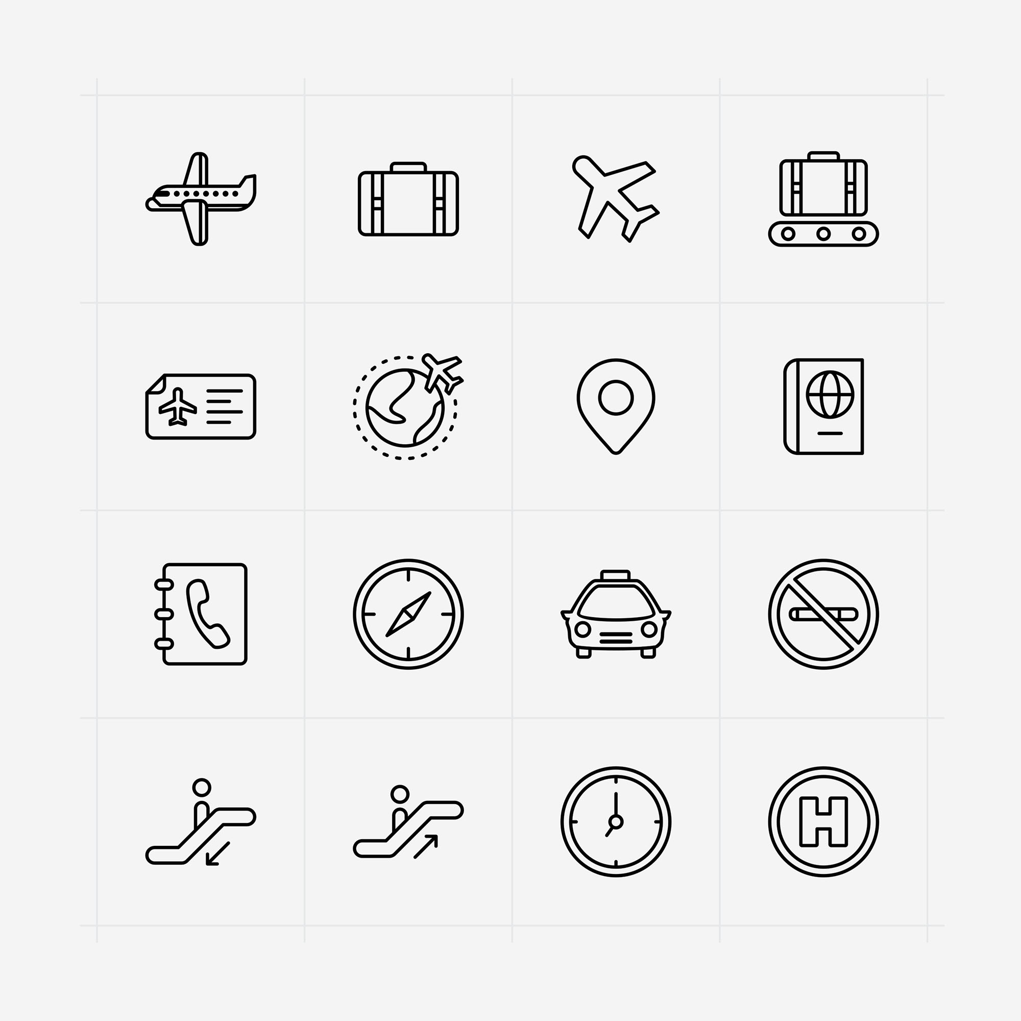 16枚机场/航空主题矢量线性图标 16 Vector Airport Icons插图