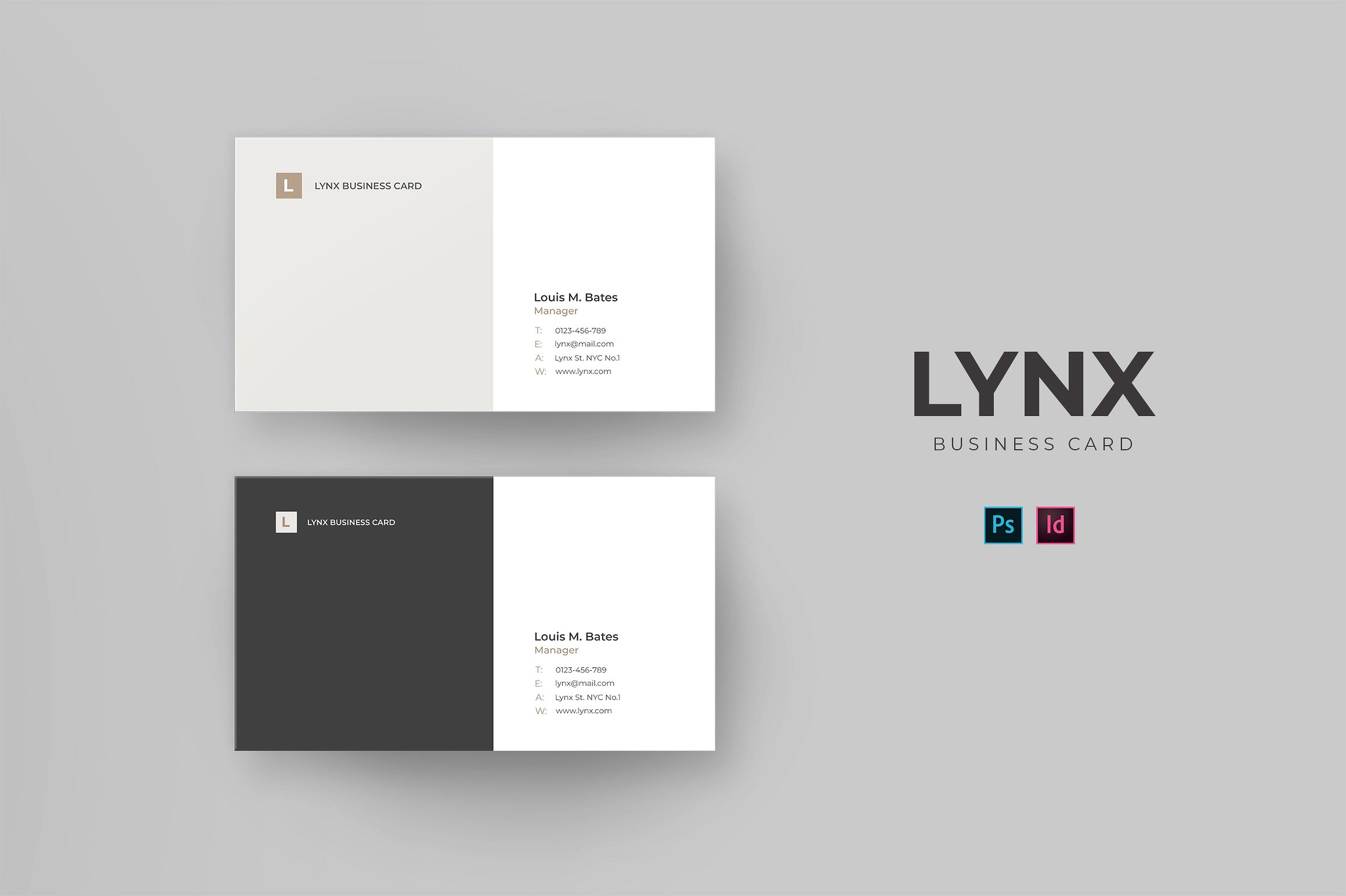 Lynx–优雅、简单、令人印象深刻的名片模板下载[psd,indd]插图