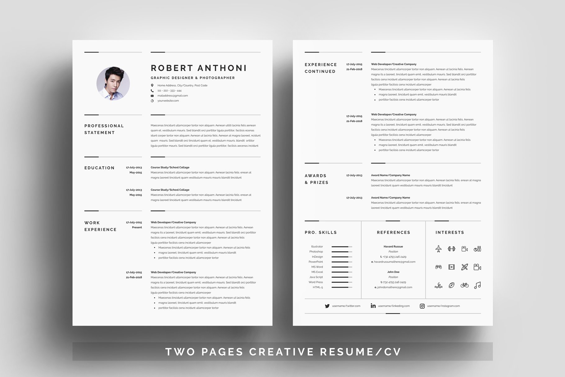 创意个人求职简历模板 Creative Resume Template 3 Pages插图2