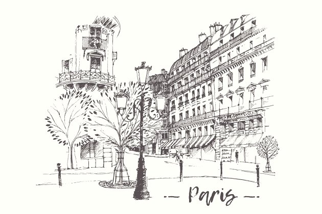 法国巴黎街景素描图形 Streets of Paris, France插图
