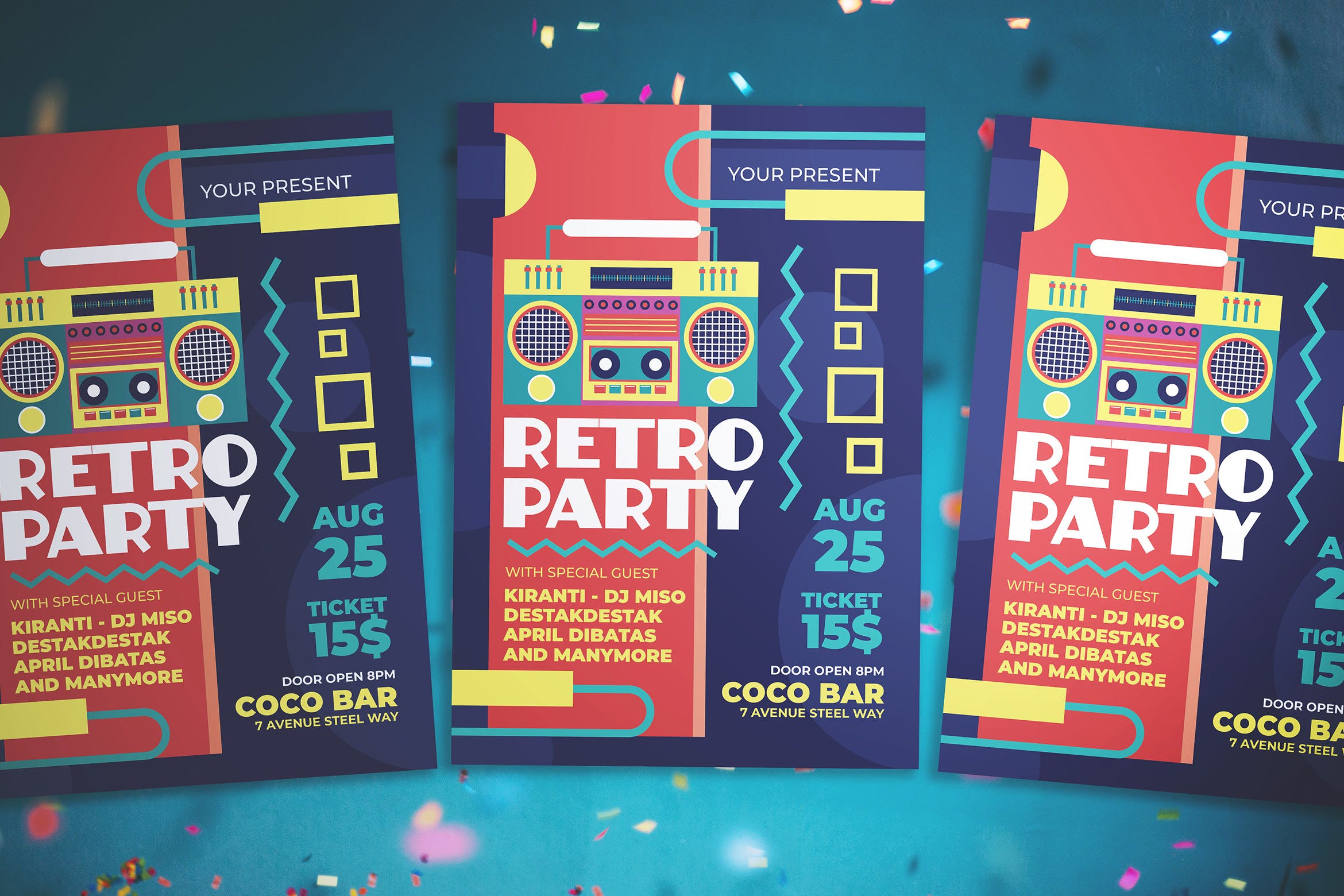 复古孟菲斯设计风格活动派对海报传单模板 Retro Party Flyer插图