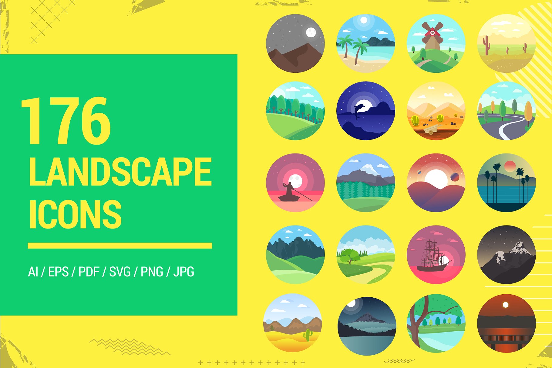 176个扁平风圆形风景图标 176 Flat Rounded Landscape Icons插图