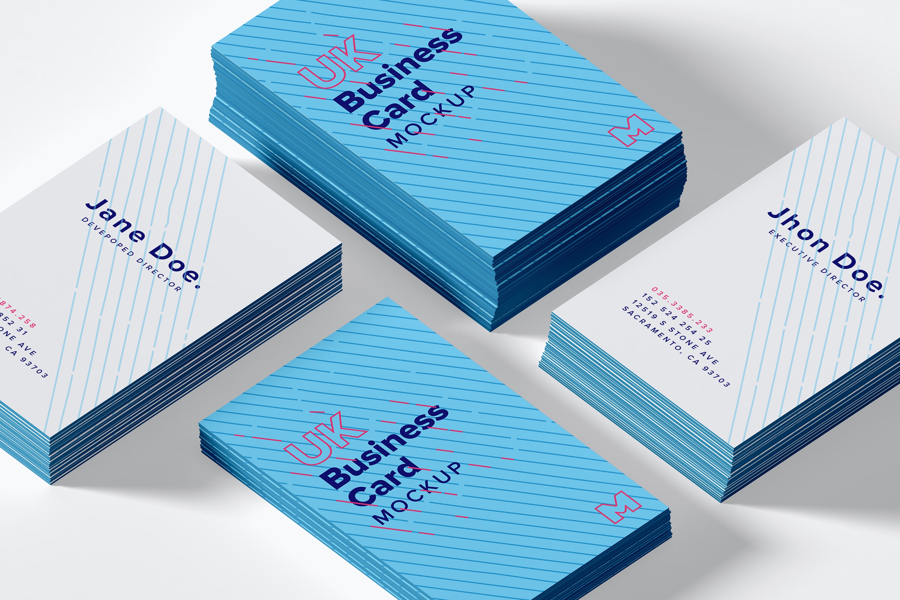 UK尺寸标准企业名片设计等距网格样机模板07 UK Business Cards Mockup 07插图