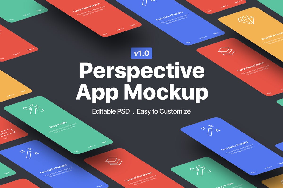 透视视图APP应用设计样机展示模板V1 Perspective App Mockup 1.0插图