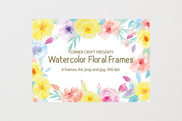 黄色&粉红色水彩花卉框架套装 Watercolor floral frame yellow and pink插图2