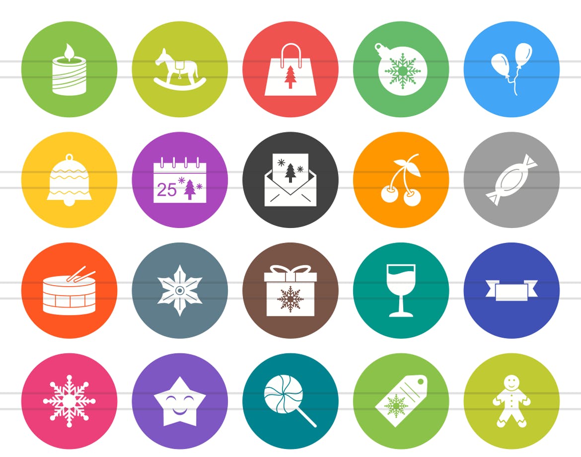 40枚圣诞节主题扁平设计风格圆形图标 40 Christmas Flat Round Icons插图1