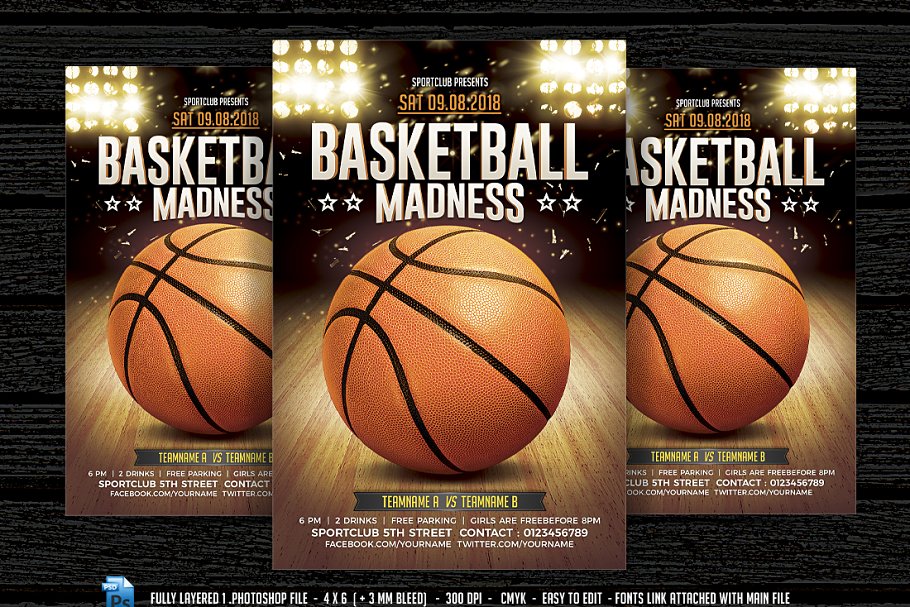 篮球比赛友谊赛宣传海报单页模板 Basketball Madness插图