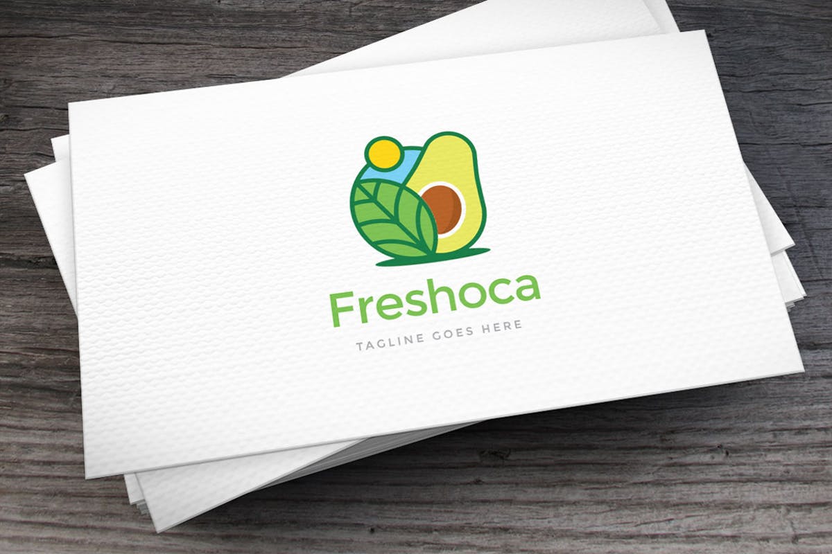 绿色健康水果食品品牌Logo设计模板 Freshoca Avocado Logo Template插图