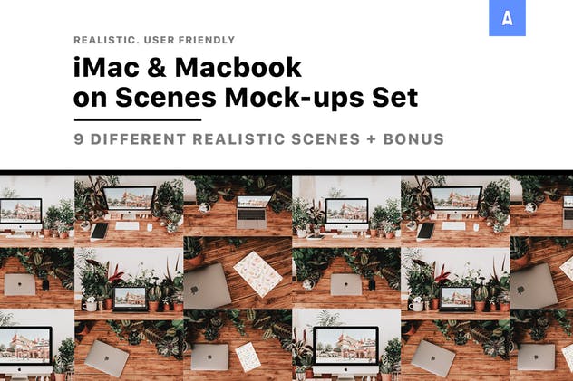 iMac＆Macbook办公场景样机 iMac & Macbook on Scenes Mock-ups插图1