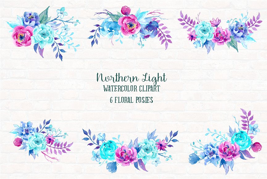 北极光色彩花卉水彩剪贴画 Watercolor Clipart Northern Light插图(2)