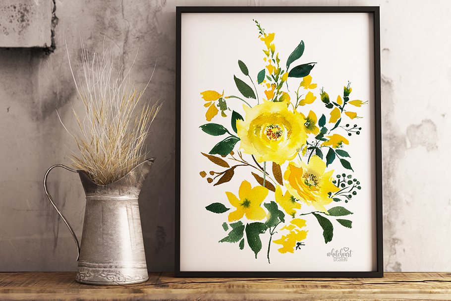 宏伟磅礴水彩花卉剪贴画 Majestic Jaune Watercolor Florals插图(9)