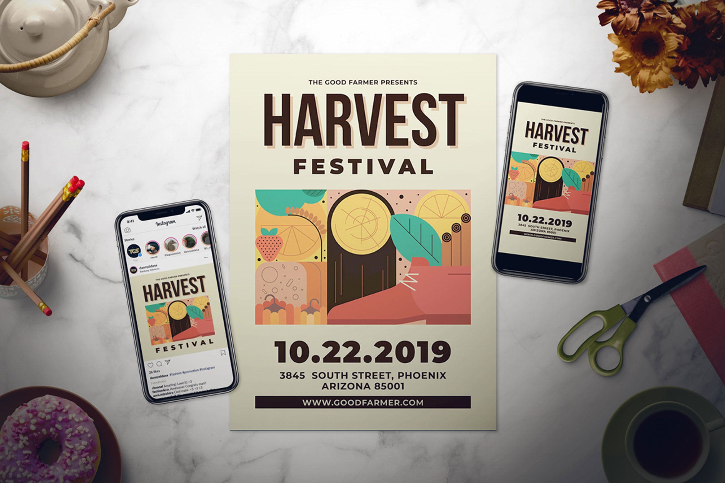 秋天丰收主题节日活动海报设计套装 Harvest Festival Flyer Set插图