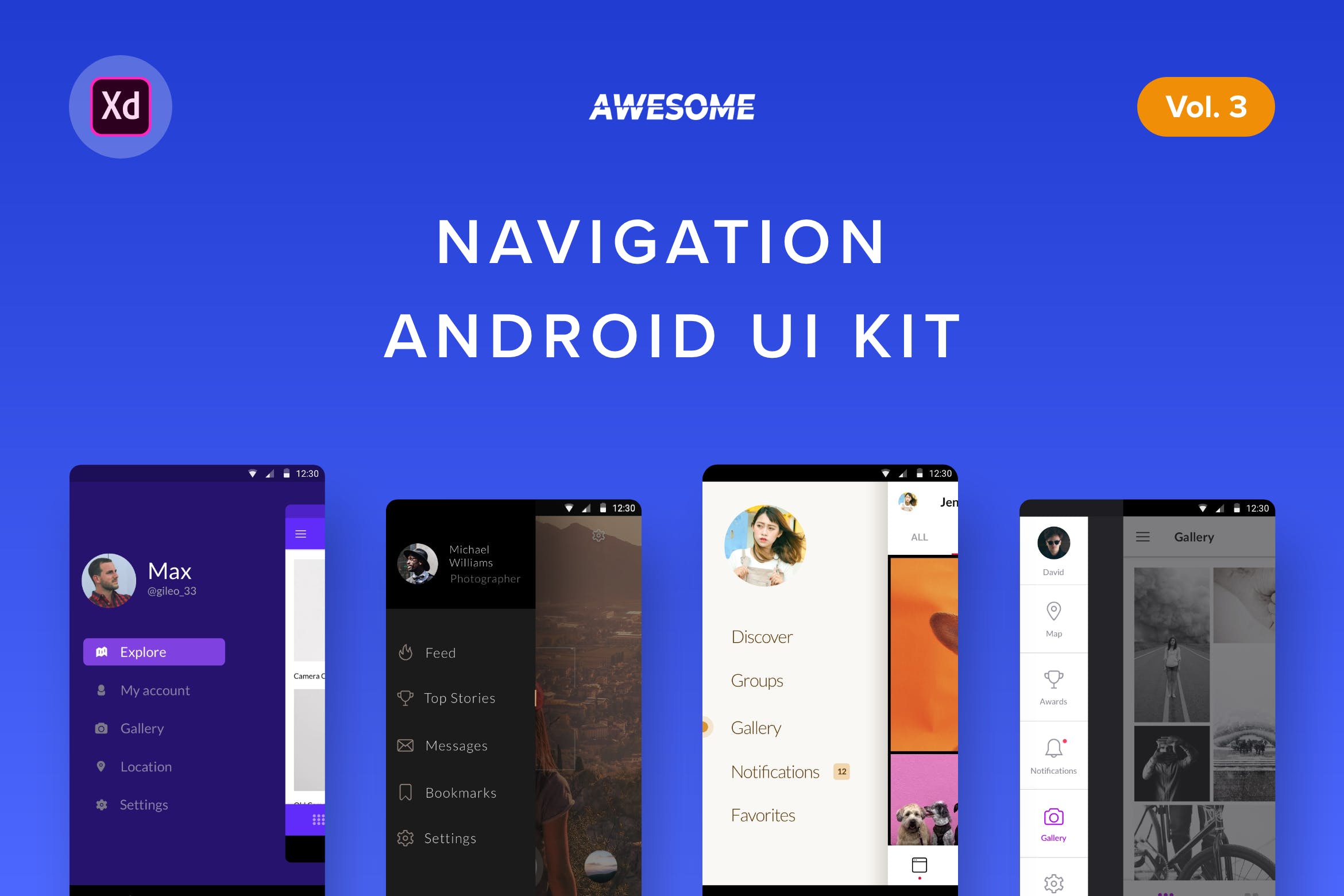 安卓平台APP应用导航设计UI模板v3[XD] Android UI Kit – Navigation Vol. 3 (Adobe XD)插图