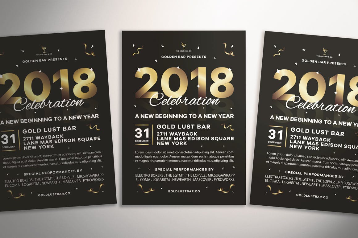 新年前夜金色文字海报传单模板v2 New Year’s Eve Flyer插图3