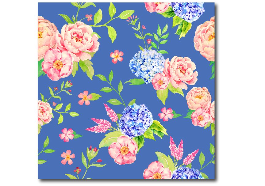 经典蓝色主题无缝水彩牡丹绣球图案 Peach Peony Hydrangea Blue Pattern插图(3)