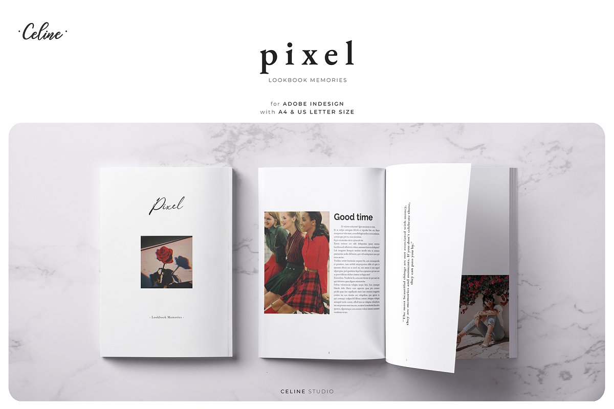 时尚简约PIXEL回忆图册杂志设计模板插图