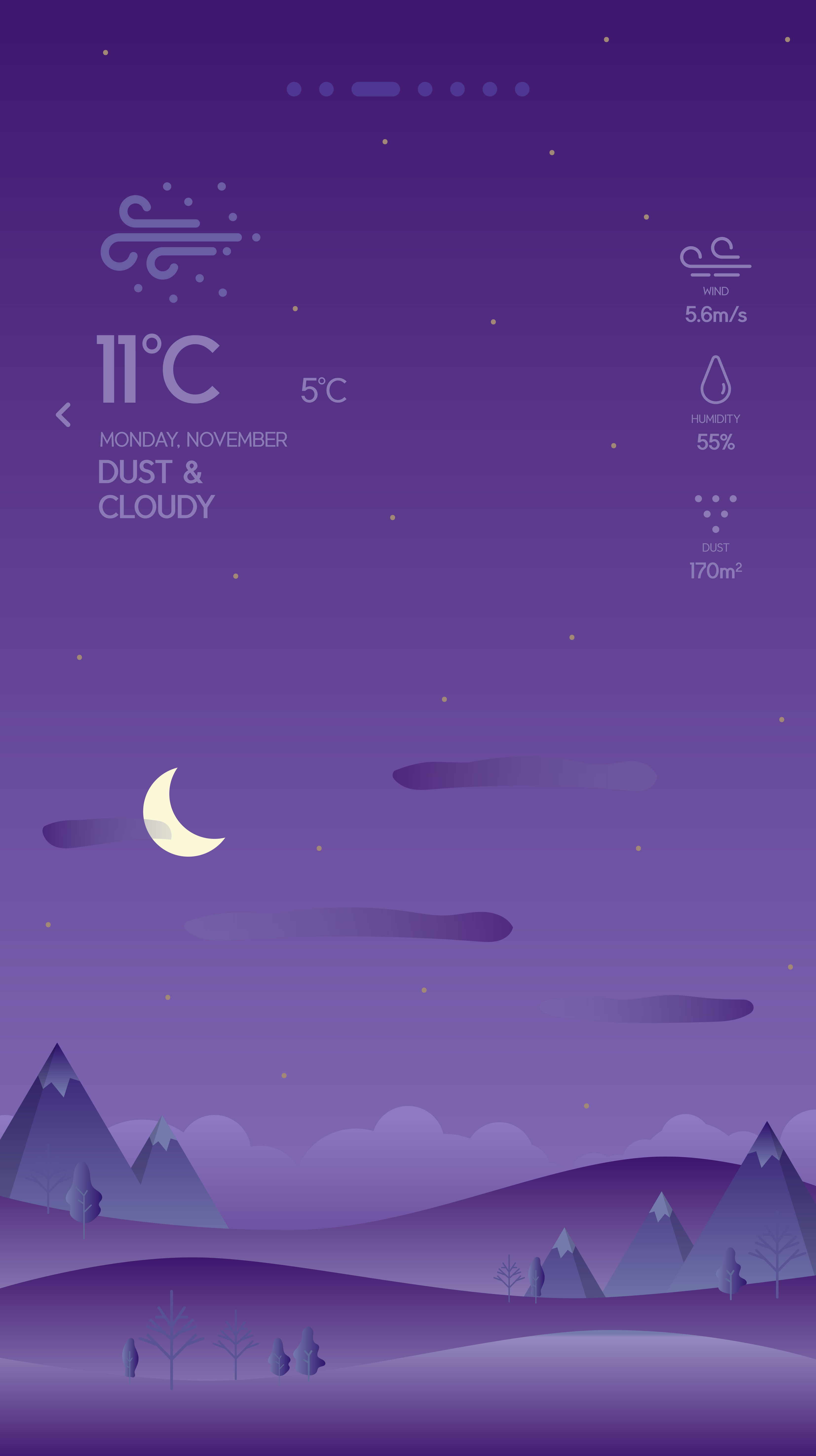 夜晚背景天气APP应用UI界面设计素材插图