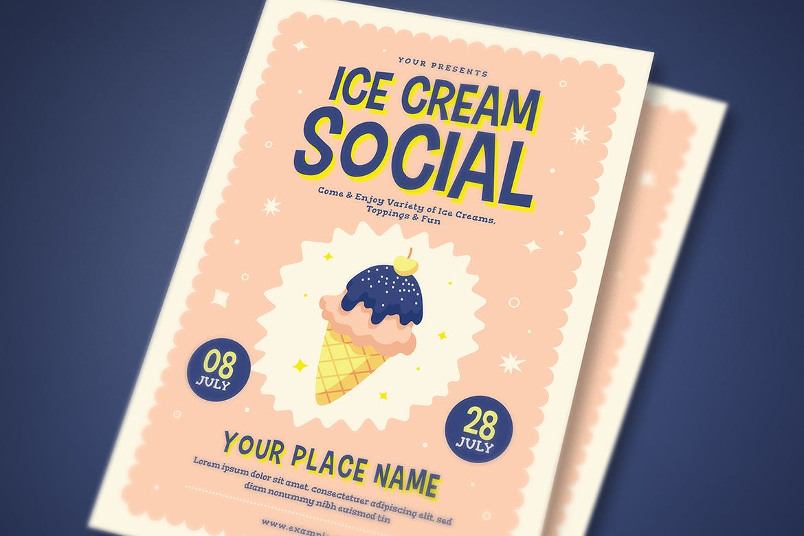 冰淇淋品鉴活动宣传海报传单设计模板 Ice Cream Social Flyer插图(2)