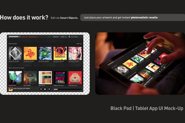 平板APP应用界面设计演示样机模板 Black iPad Tablet App UI Mock-Up插图(3)