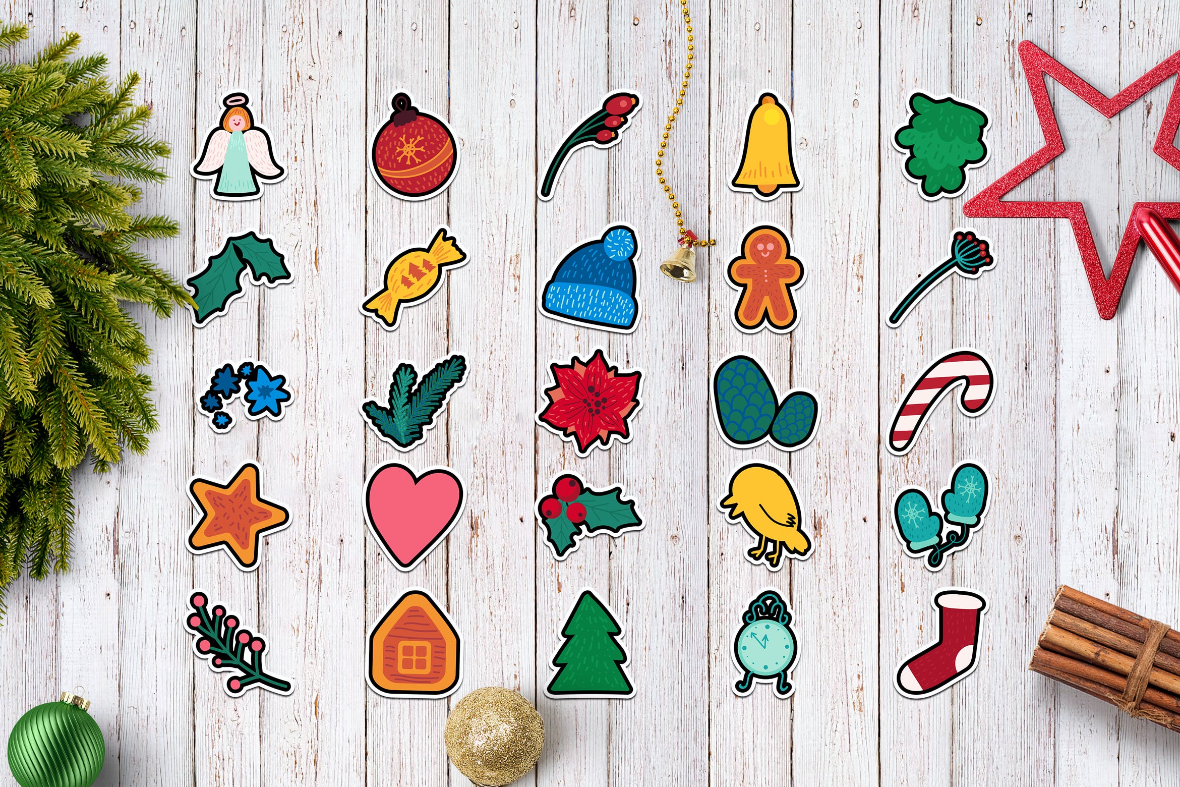 圣诞节&冬季主题贴纸图案矢量设计素材包 Christmas And Winter Stickers Set插图