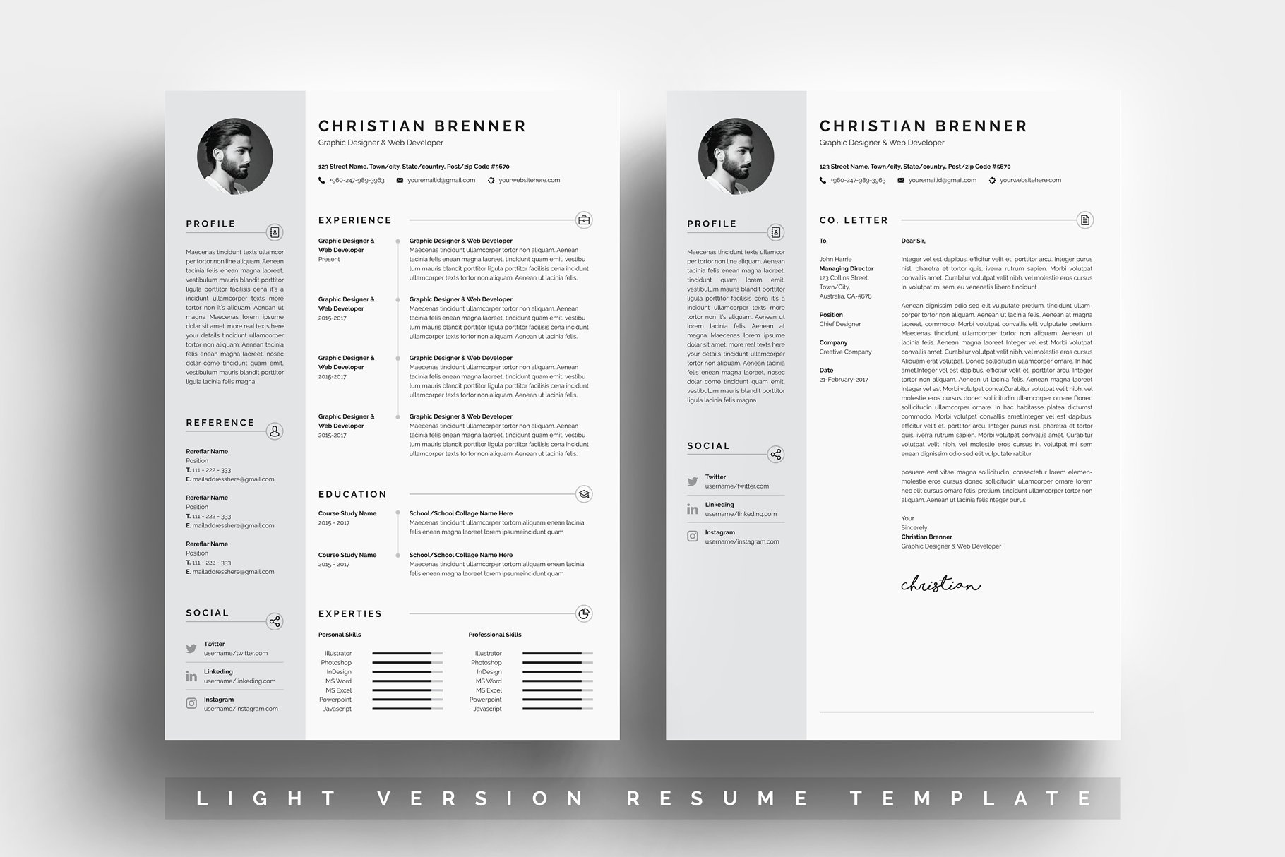 时尚专业的求职简历模板  Modern Resume & Cover插图(3)