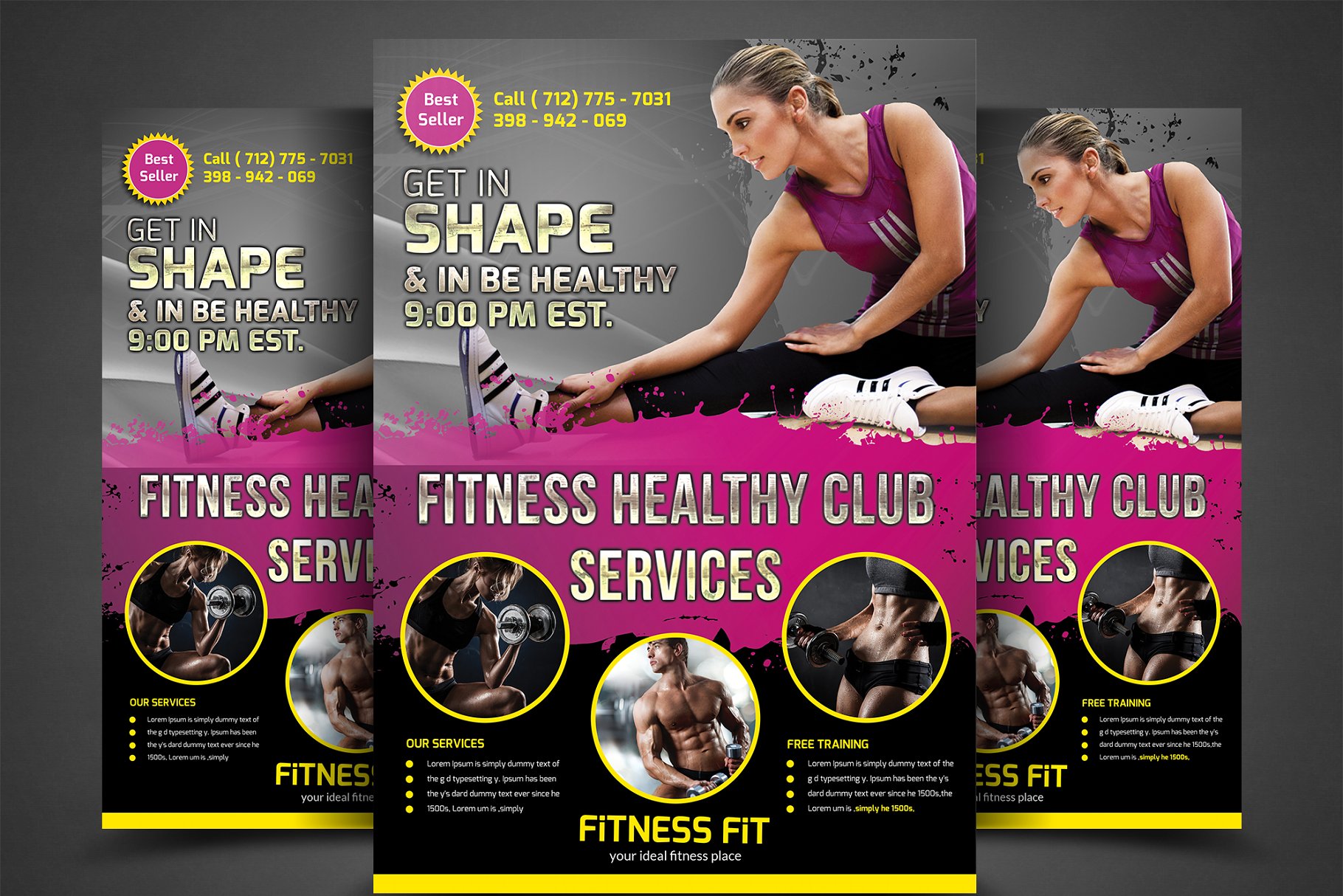 健身俱乐部宣传传单模板 Fitness / Gym Flyer Bundle Template插图3