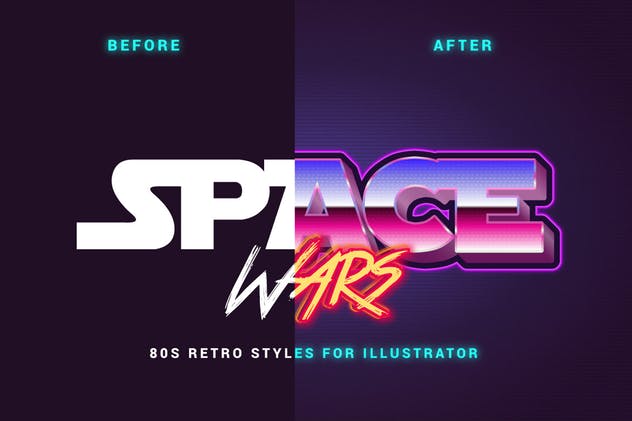 80年代复古插画风格PS字体样式 for AI 80s Retro Illustrator Styles插图1