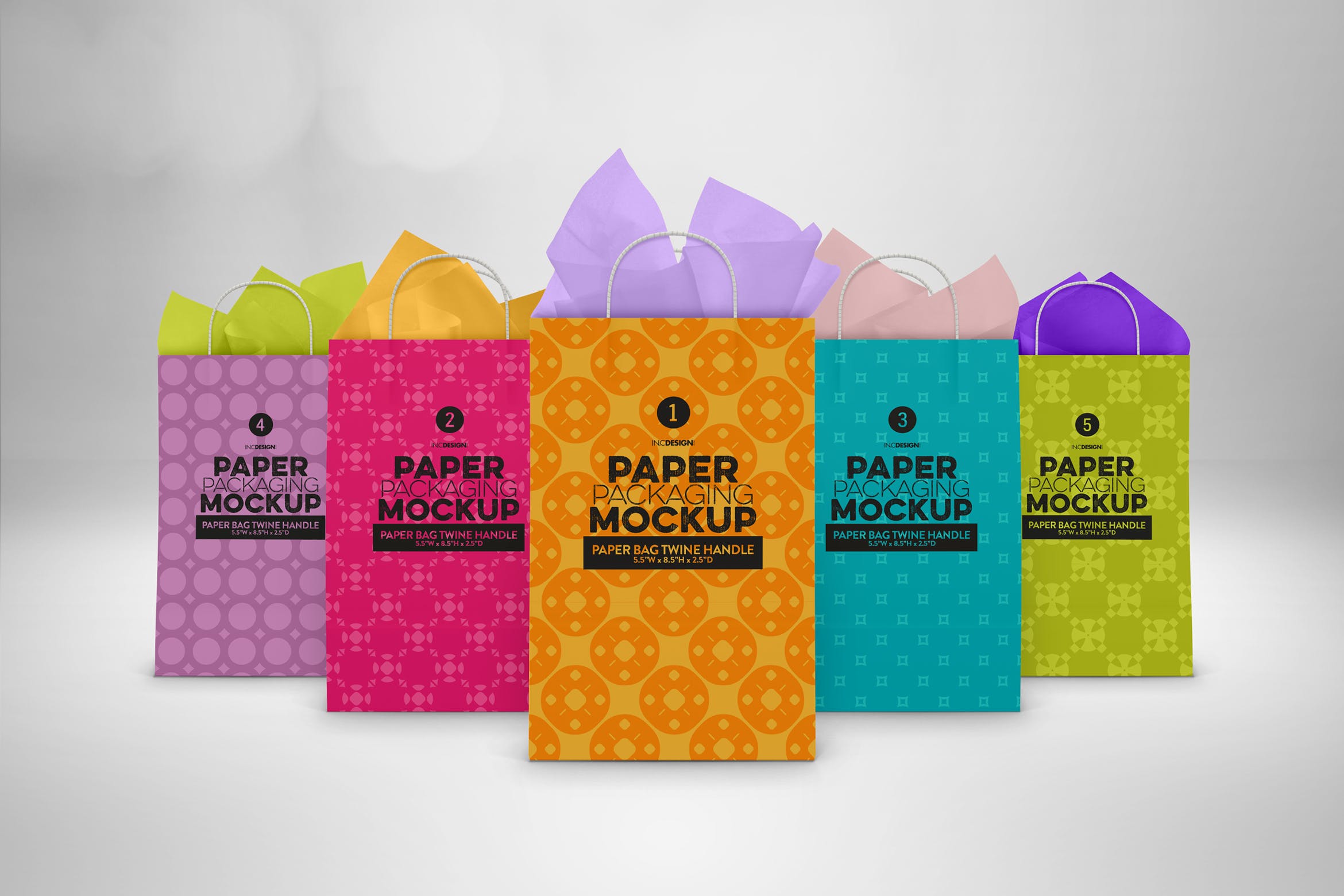 购物纸袋设计图片预览样机模板 Paper Bags Twine Handles Packaging Mockup插图