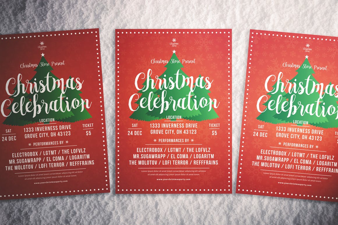 圣诞庆祝主题大红色海报传单设计模板 Christmas Celebration Flyer插图2