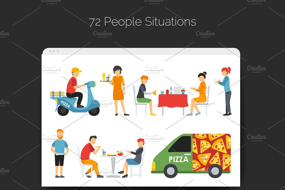 披萨主题场景扁平风格设计元素合集 Pizzeria Flat Collection插图(4)