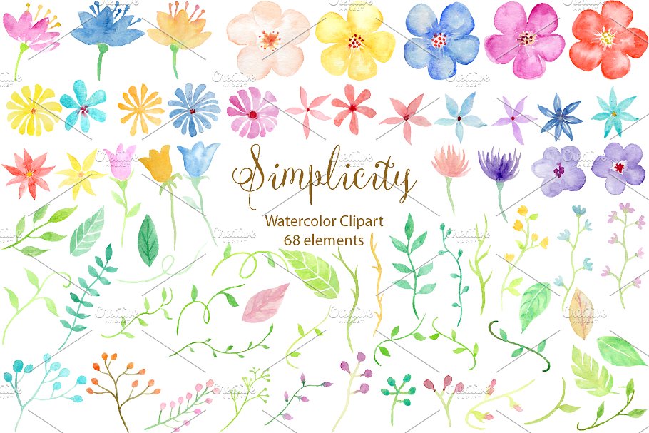 淡雅小清新水彩花卉装饰元素 Watercolor Clipart Simplicity插图(1)