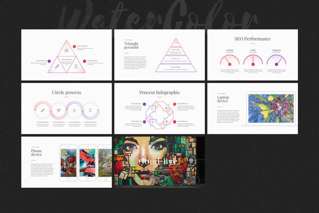 多用途水彩设计风格系列Keynote幻灯片模板 WaterColor – Keynote Template插图(12)
