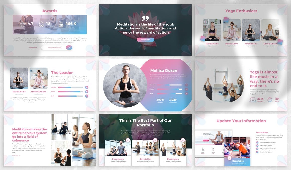 瑜伽培训机构简介PPT设计模板 Naura – Yoga Powerpoint Template插图(2)