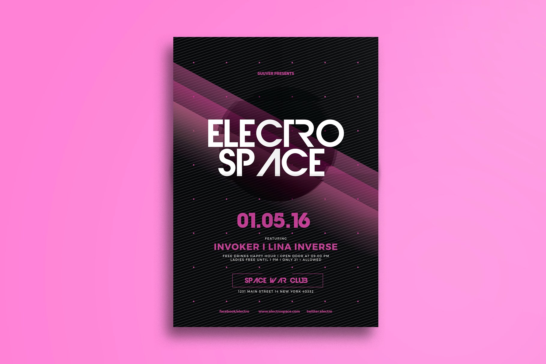 3色企业活动大会宣传海报模板  Electro Space Party插图(2)