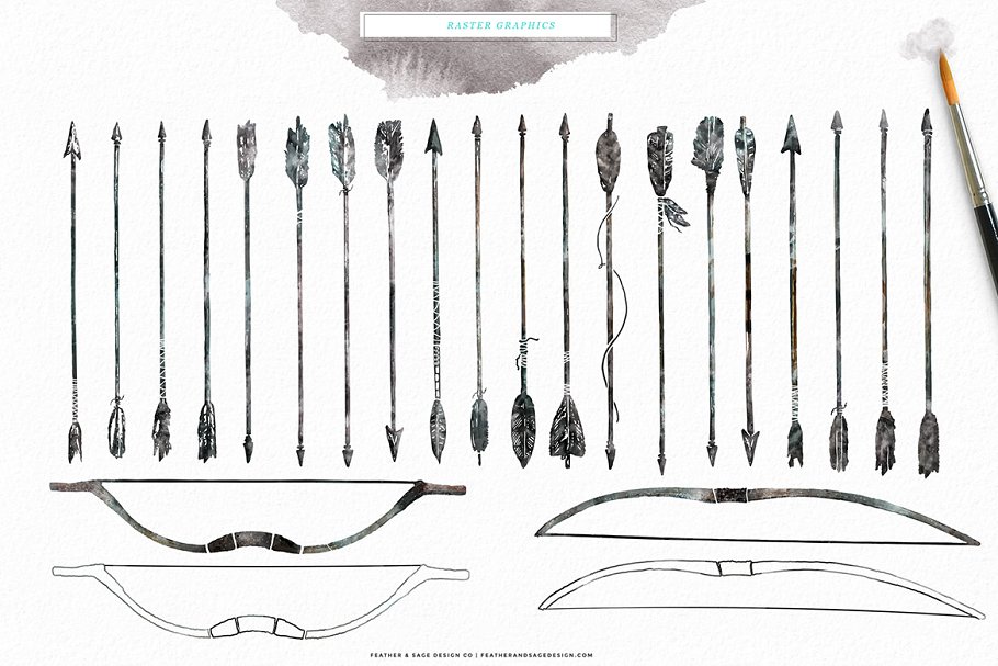 手绘弓箭图形插画 Hand-Drawn Arrows & Bows Graphics插图(4)