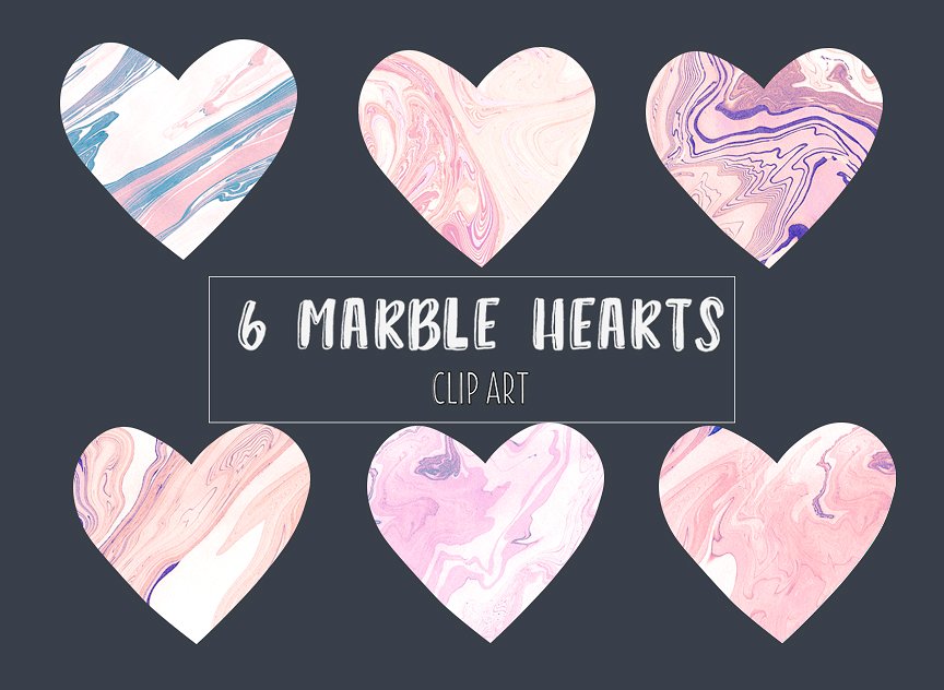 心形时尚大理石纹理插图 Marble hearts clipart in pink插图