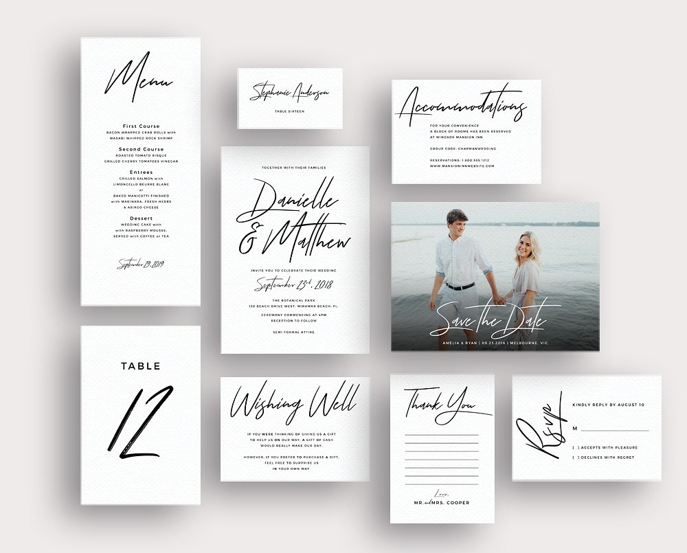 简约婚礼邀请函设计套件 Typography brush script invitations插图
