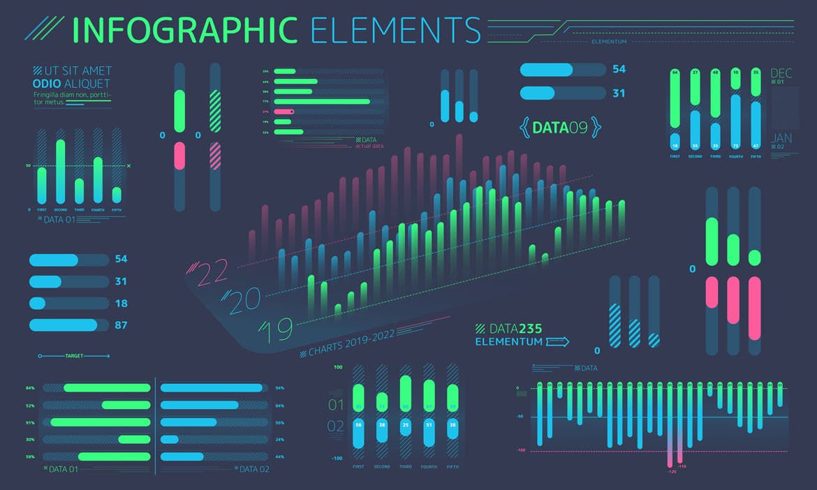 扁平化设计风格信息图表数据演示设计素材 Flat Infographic Elements插图(1)