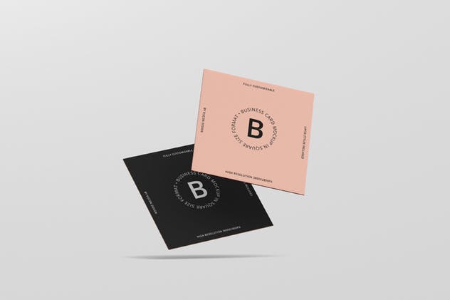 方形高级企业品牌名片样机 Business Card Mockup Square Format插图(1)