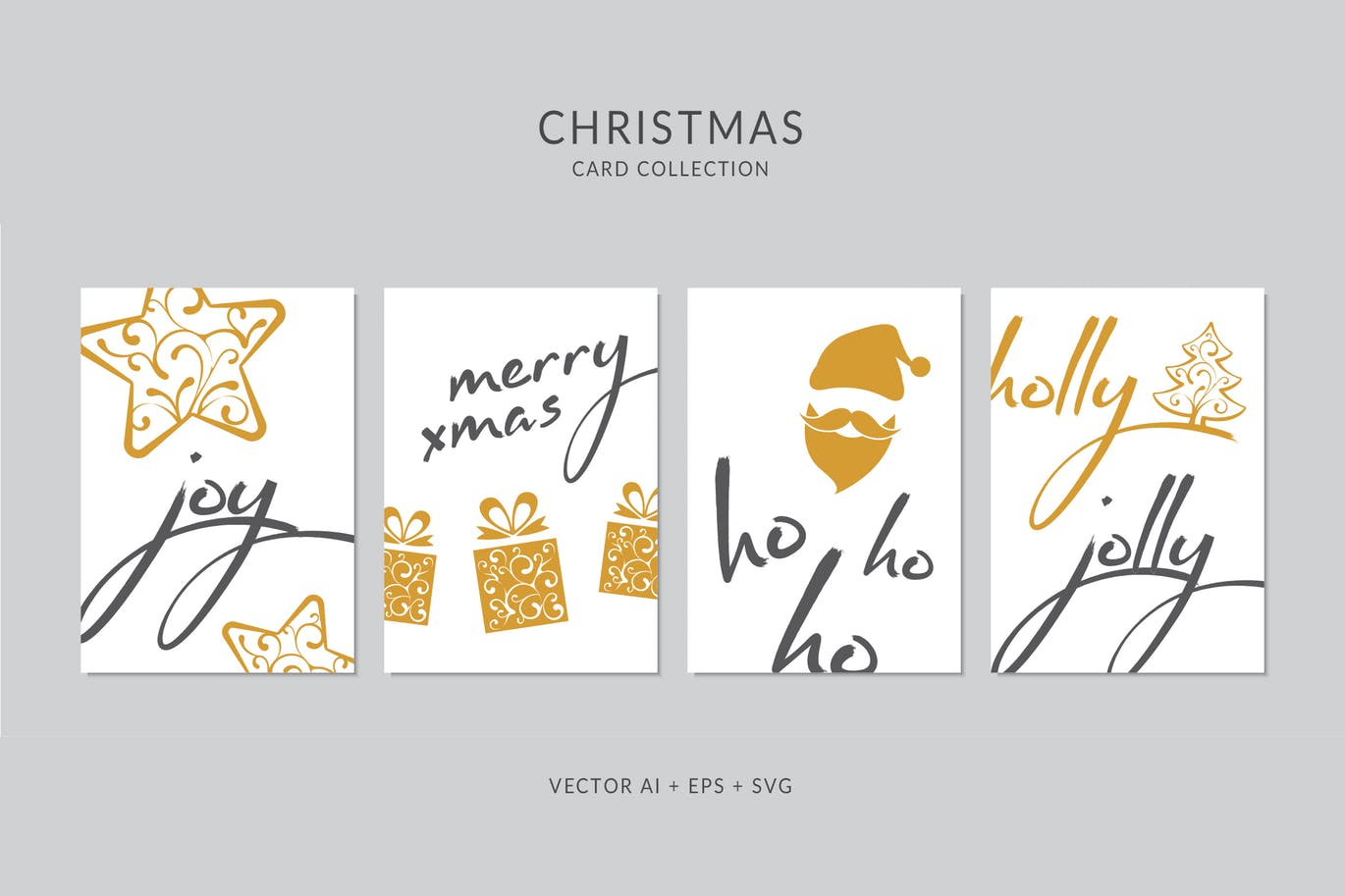 创意圣诞手绘图案&手写祝福语圣诞节贺卡设计模板 Christmas Greeting Card Vector Set插图