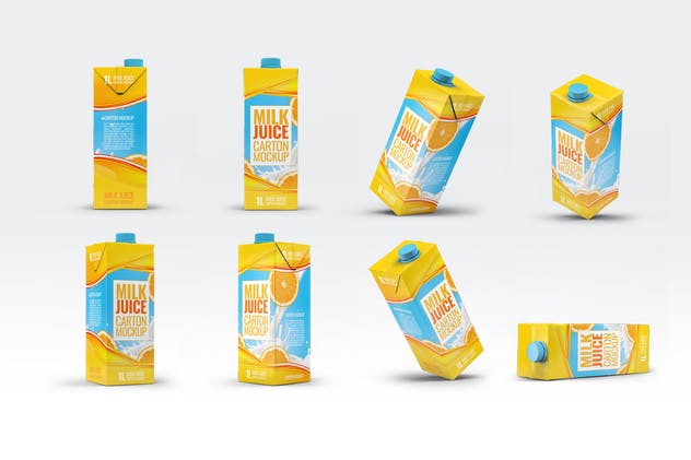 4种牛奶/果汁盒包装设计样机套装 4 Types Milk / Juice Cartons Bundle Mock-Up插图(2)