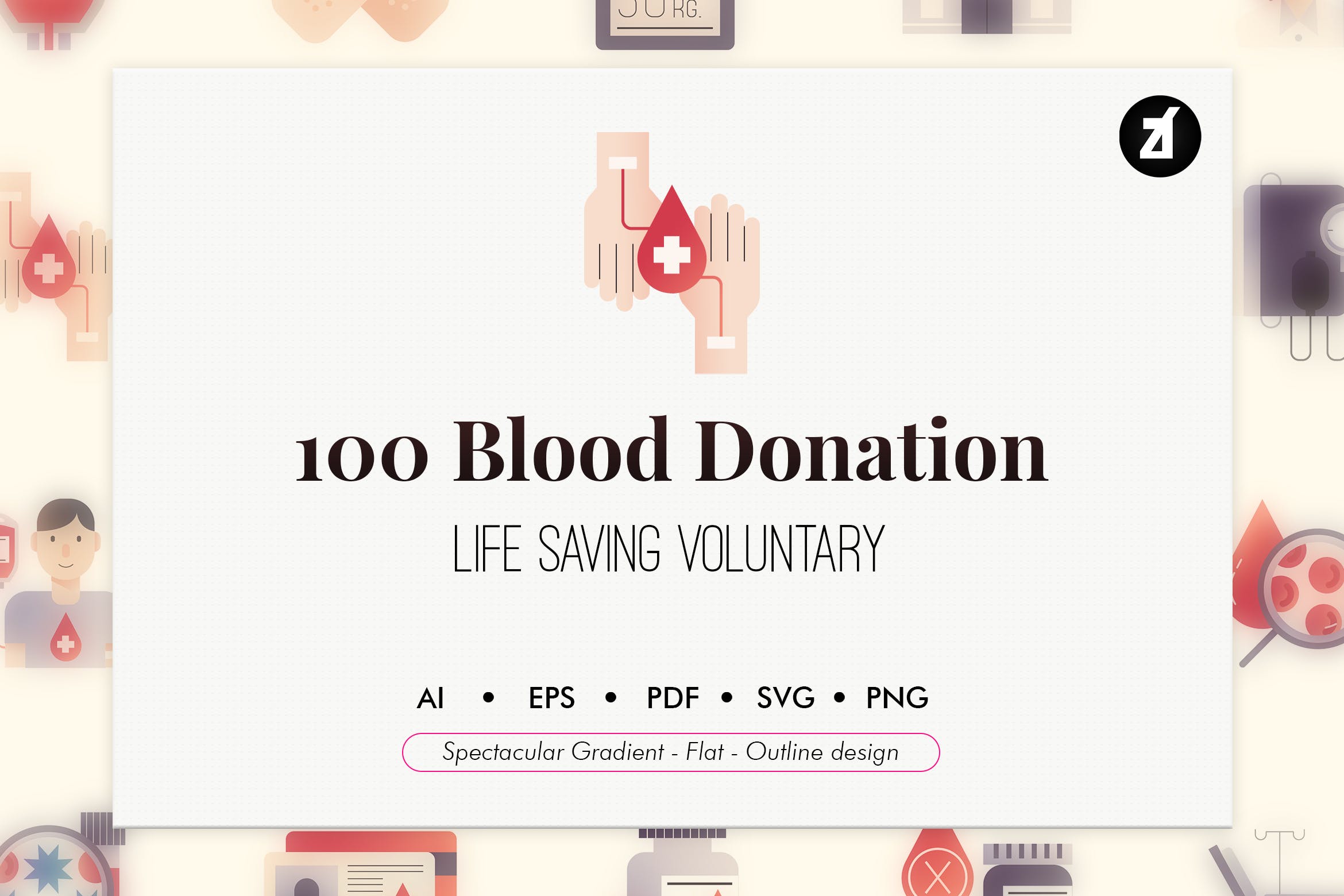 100个红十字会献血元素主题矢量图标 100 Blood donation elements插图