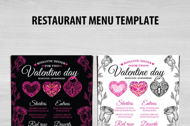 情人节主题餐厅套餐菜单设计PSD模板 Valentine’s Day Menu Template插图(2)