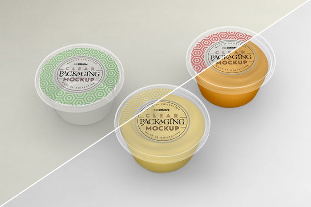 透明圆形调料容器包装样机 Clear Round Sauce Containers Packaging Mockup插图(2)