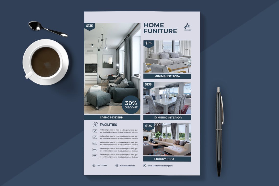 现代室内家具产品促销专场海报传单模板 Interior Flyer插图(1)